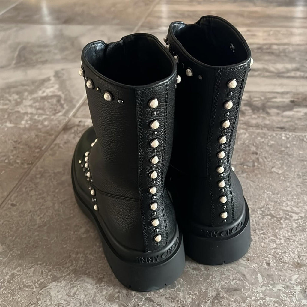 Jimmy Choo Nola Embellished Ankle Boots in Black Size 37.5 New + DustBag $1395