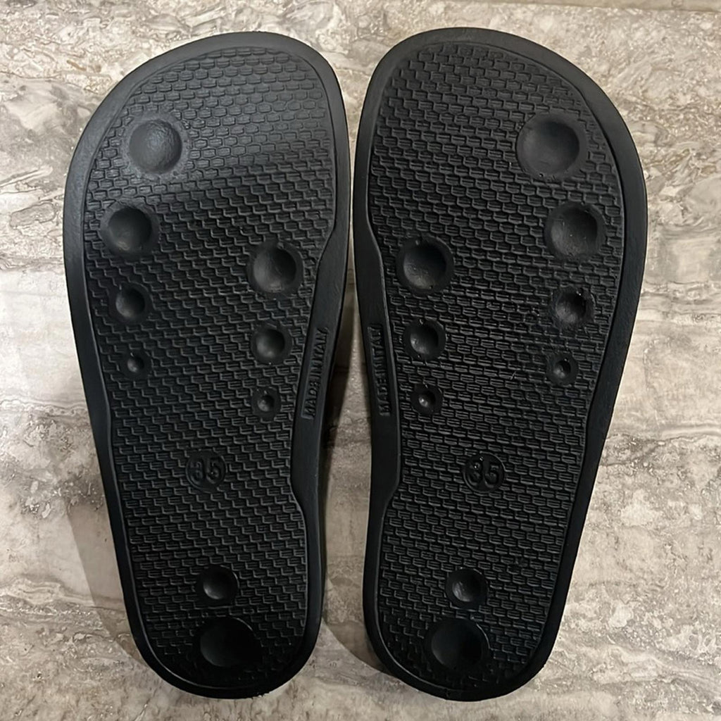 Moschino Logo-Print Slides in Black Size 35 New in Box w/DustBag