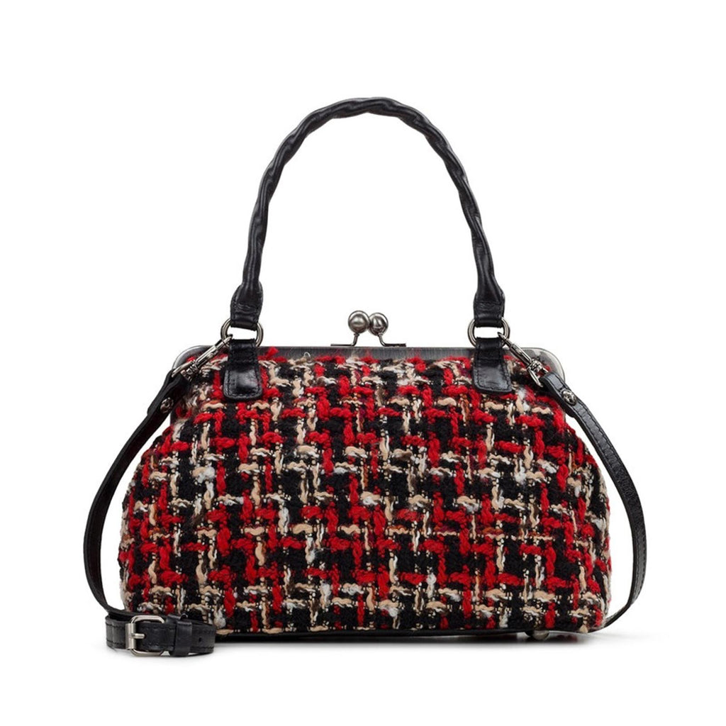 Patricia Nash Rora Frame Satchel, Tweed, Red Black New w/DustBag $229 (SOLD OUT)