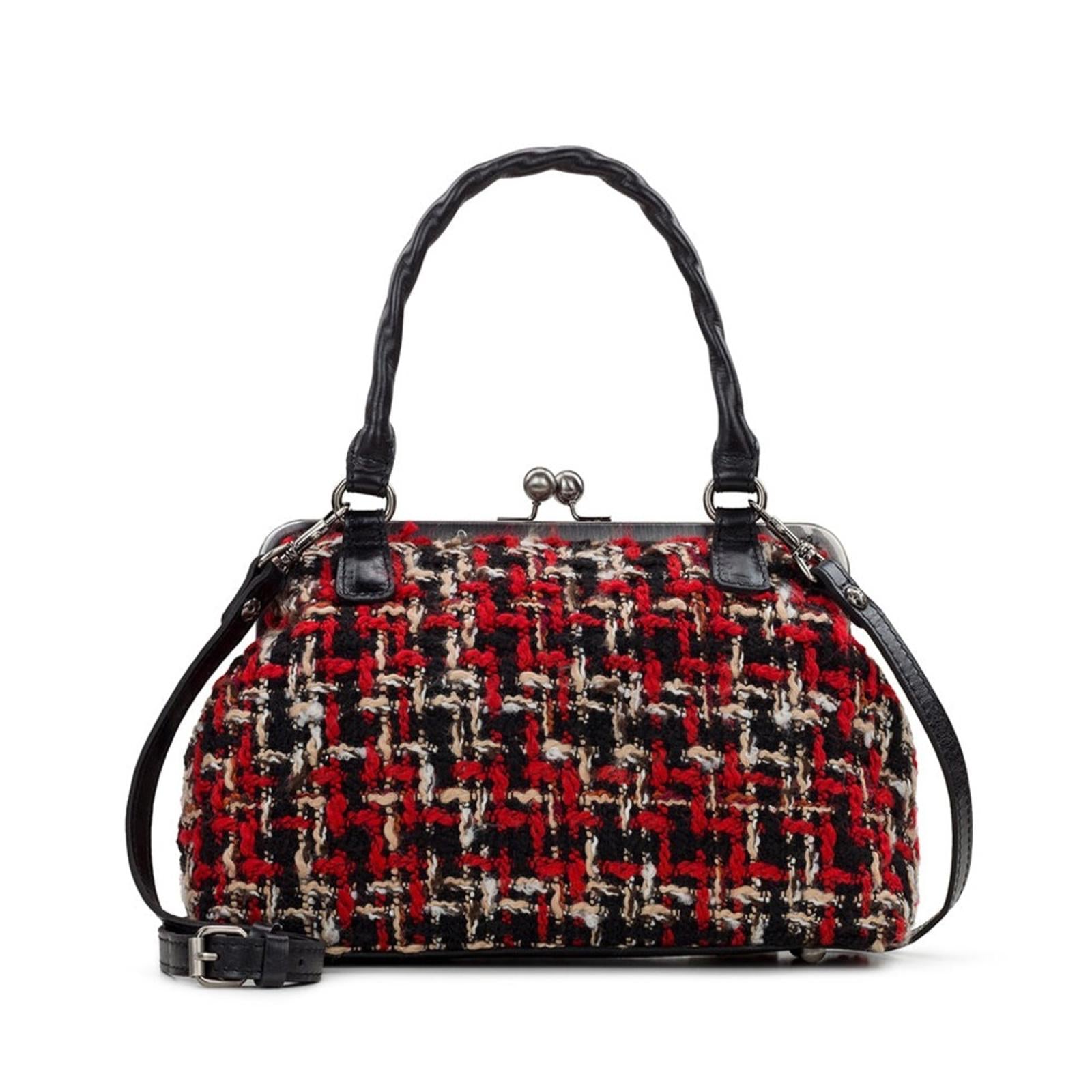 Patricia Nash Rora Frame Satchel, Tweed, Red Black New w/DustBag $229 (SOLD OUT)