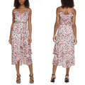 Karl Lagerfeld Paris Floral Ruffled Tie-Waist Chiffon Midi Dress, Size 16 NWT