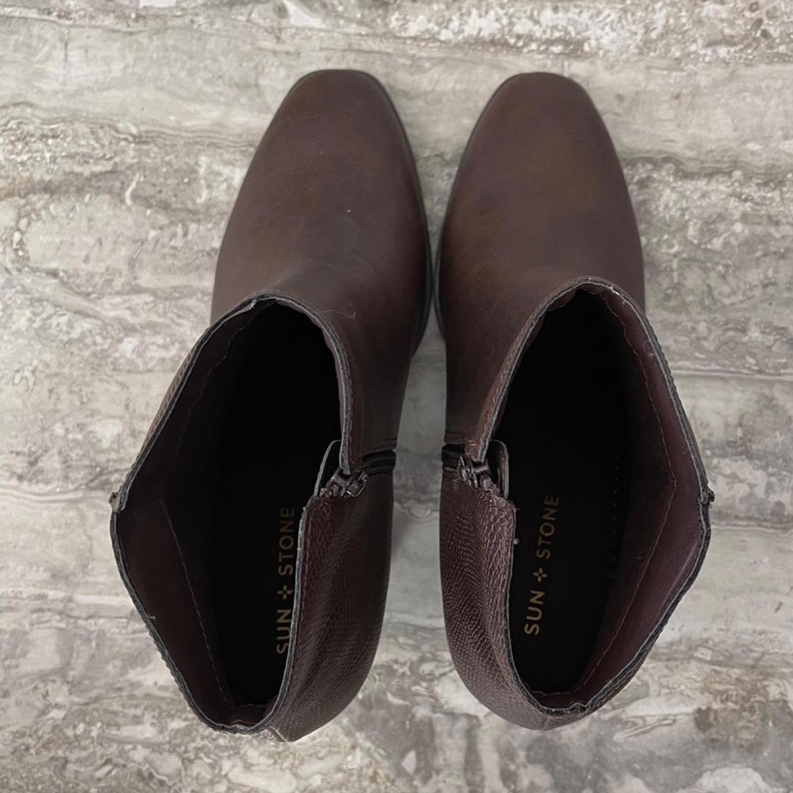 Sun+Stone Graceyy Cut-Outs Block Heel Booties in Brown, Size 12 NEW $79.50