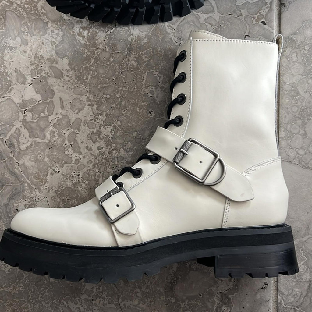 Dolce Vita Ronson Off-White Leather Combat Boots, Size 8 New in Box $200