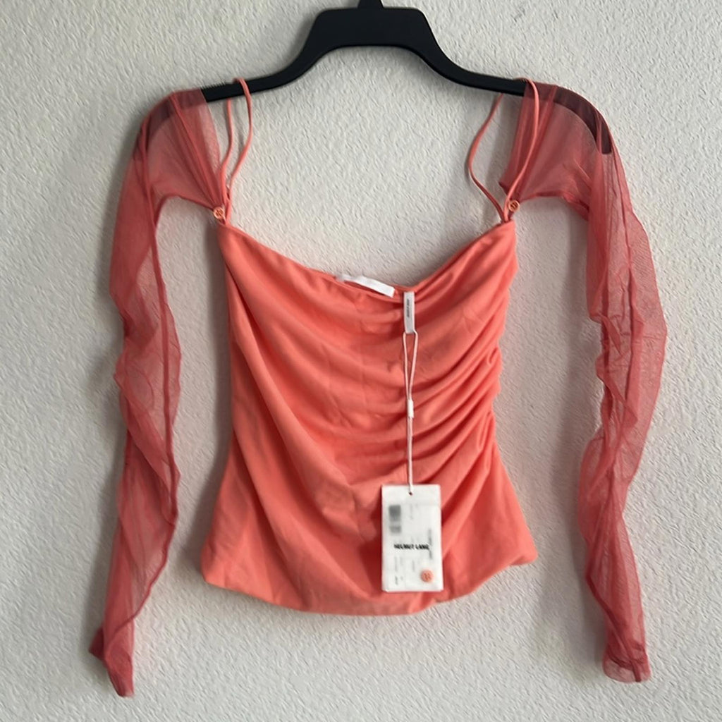 Helmut Lang Sheer Sleeve Tube Top in Coral, NWT, Size XS