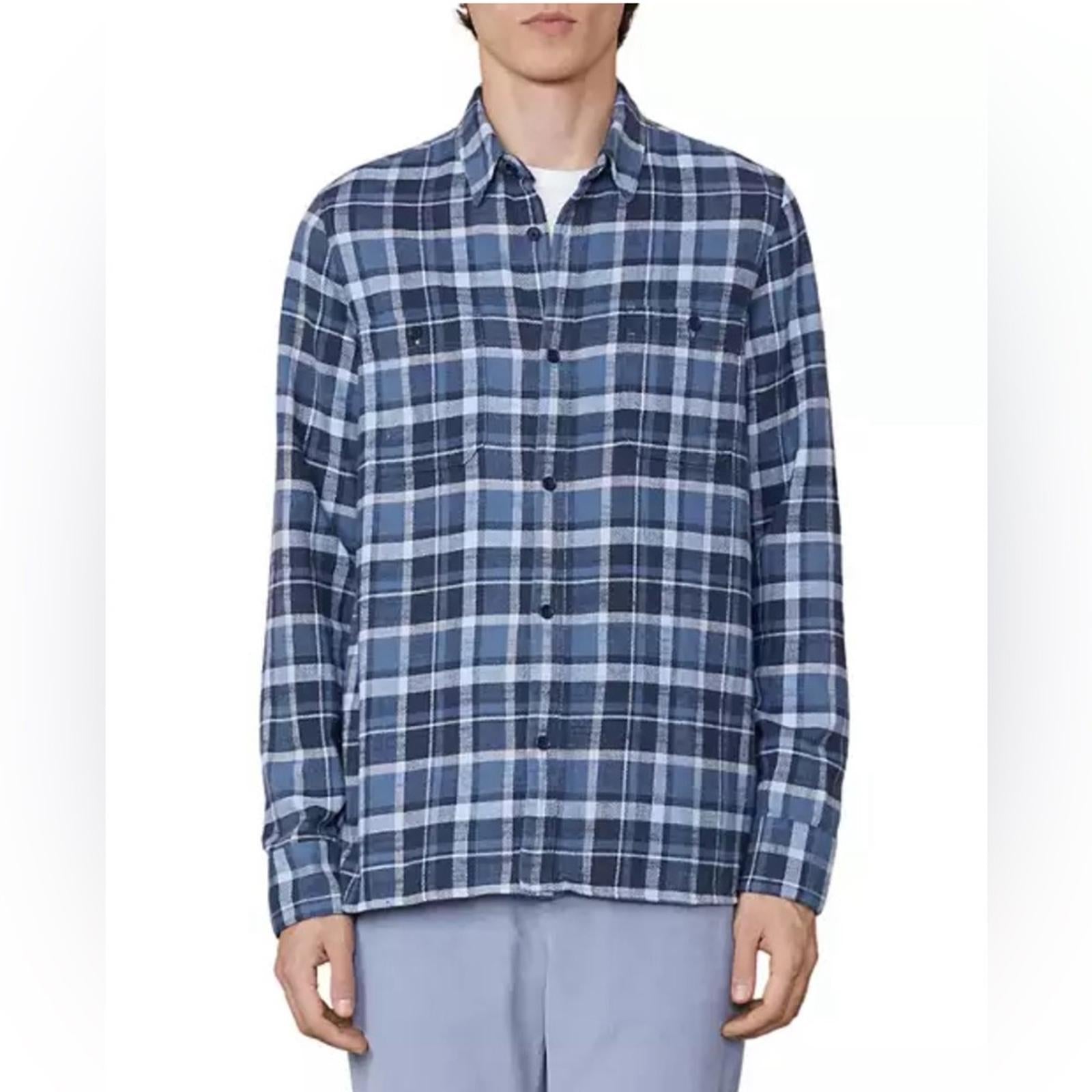 Officine Générale Ahmad Twill Check Button Down Shirt, Size L New w/Tag $395