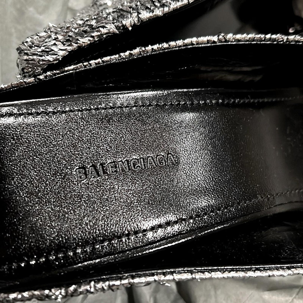 Balenciaga Knife Glitter High Heel Mules in Silver Titanium Size 37 New +DustBag