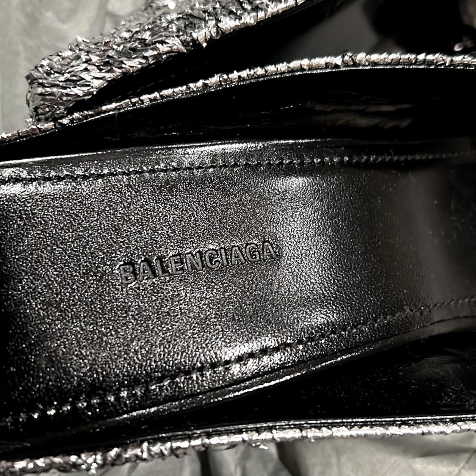 Balenciaga Knife Glitter High Heel Mules in Silver Titanium Size 37 New +DustBag