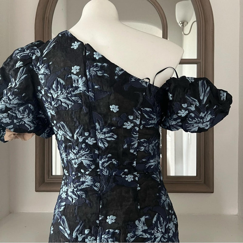 Elliatt Planetary Asymmetric Jacquard Maxi Dress, Navy/Black, New w/Tag