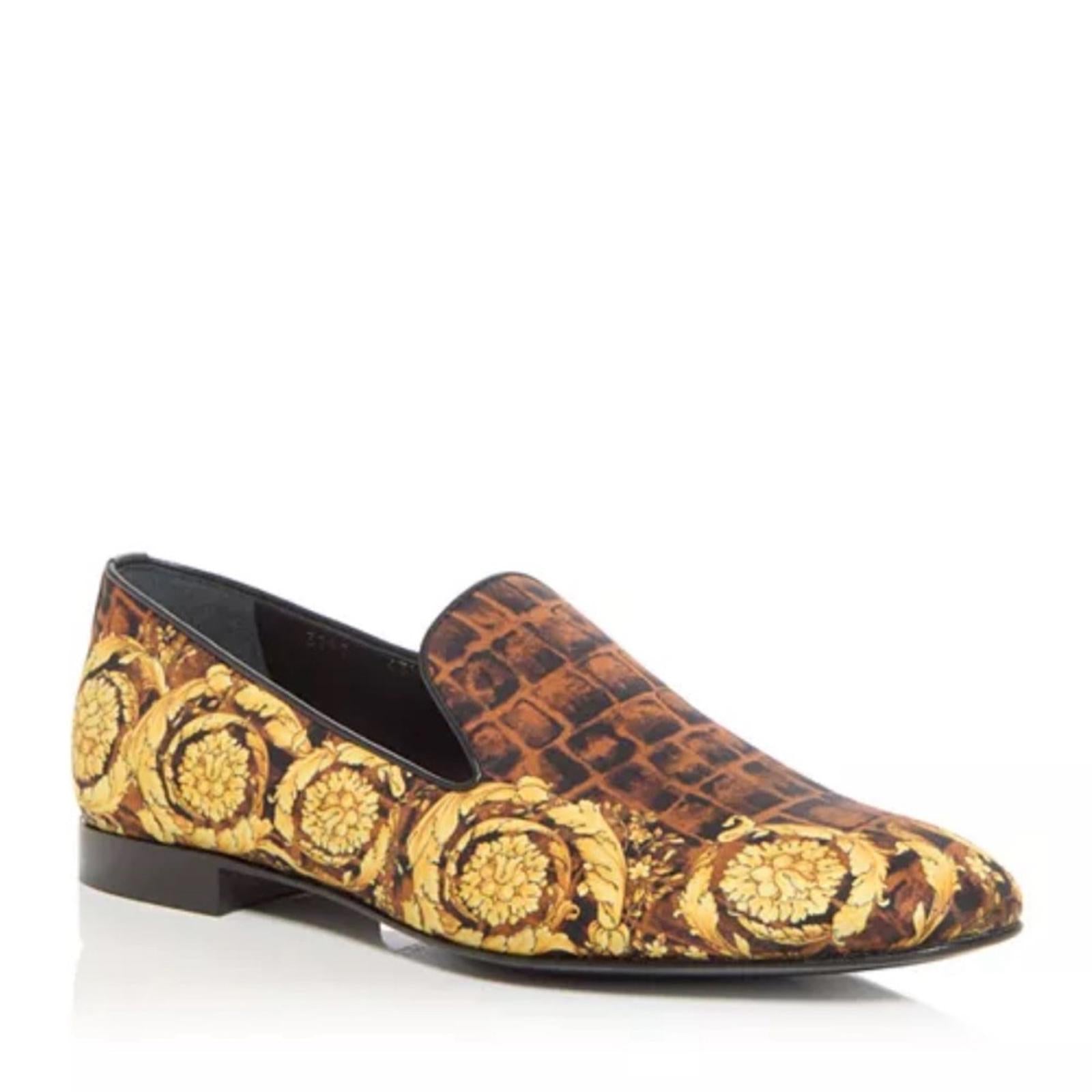 Versace Baroque Print Smoking Slippers Slip-On Shoes, Size EU 43 New +DustBag