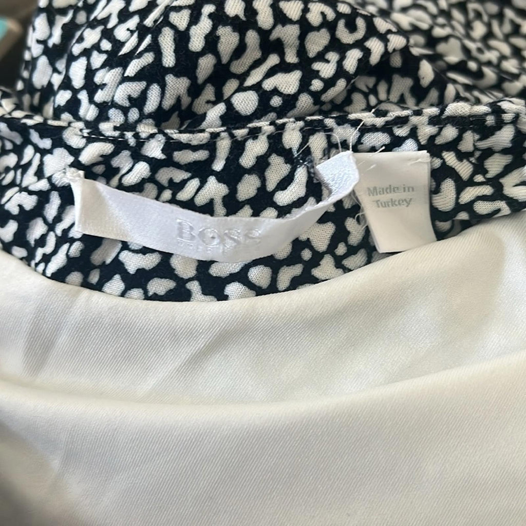 Hugo Boss Epona Midi Dress w/Ruched Left Waist Navy White EXCELLENT! Retail $398