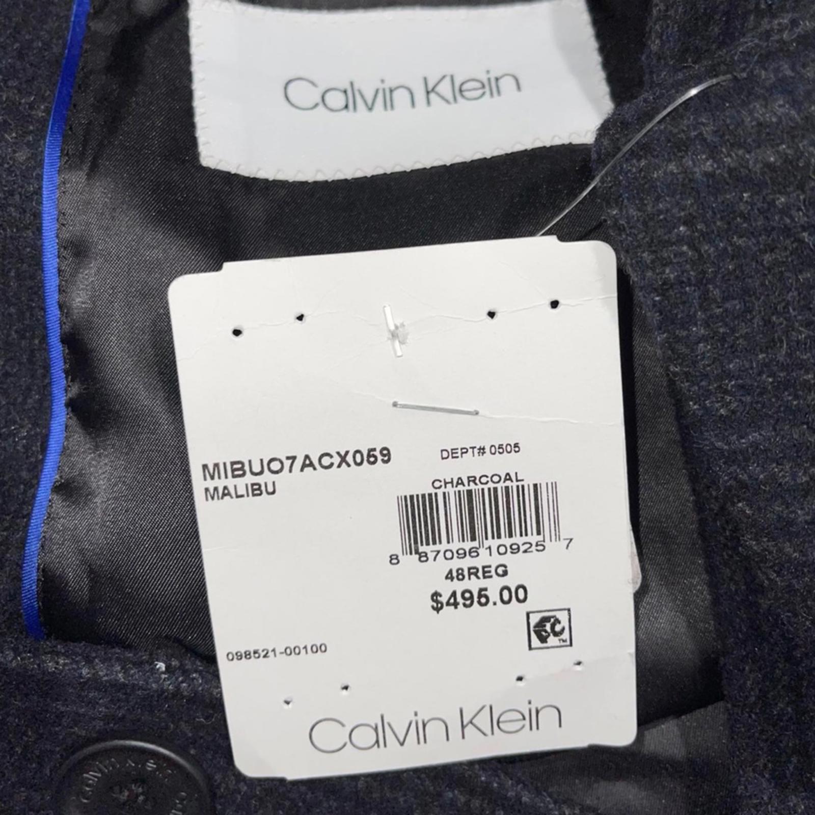 Calvin Klein Men’s Malibu Slim-Fit Charcoal Plaid Overcoat, Size 48 R NWT $495