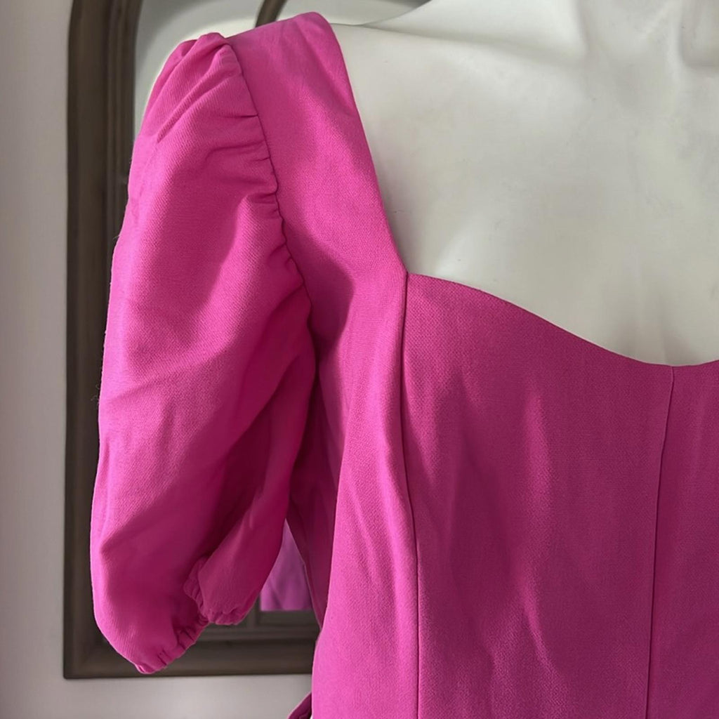 French Connection Puff Sleeve Cutout Dress, Wild Rosa Size 10 New w/Tag $118