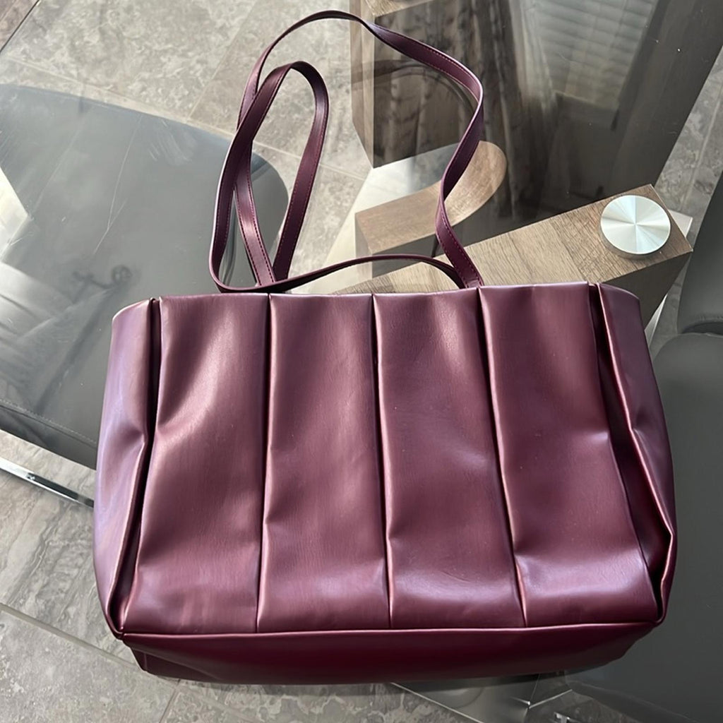 Themoirè Kore Burgundy Vegan Nappa Quilted Tote with Pouch & Dust Bag