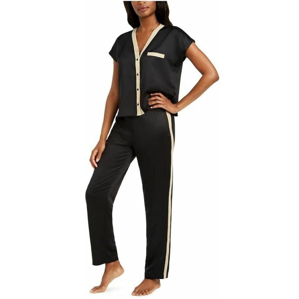 INC Metallic Tuxedo Stripe Satin Pajamas Set in Deep Black, Plus Size 3X NWT