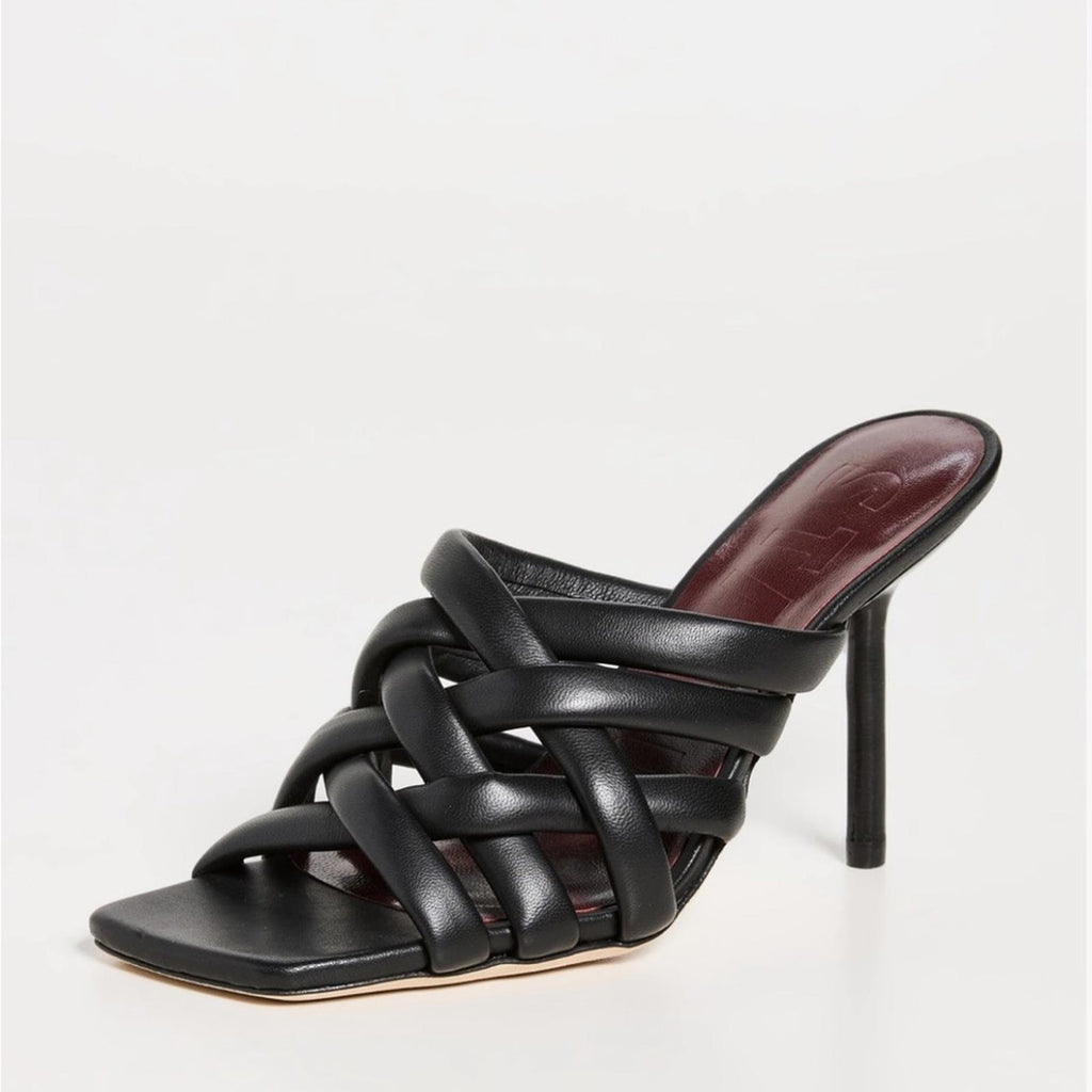 New STAUD Deepwater Square Toe Woven Strappy High Heel Sandals, Black Size 39.5