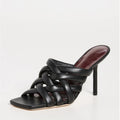 New STAUD Deepwater Square Toe Woven Strappy High Heel Sandals, Black Size 39.5