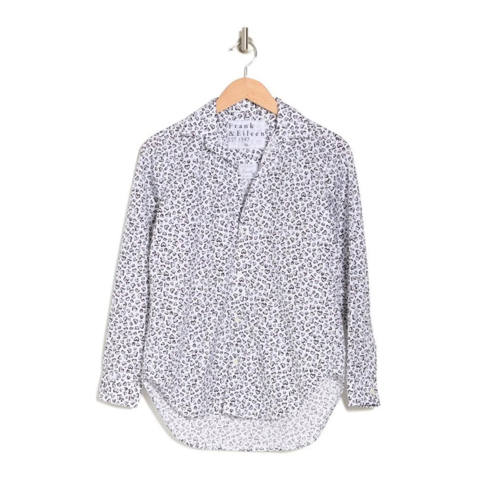Frank & Eileen Shirt Heart Print Woven Button Up, White Grey Black Size XS NWT