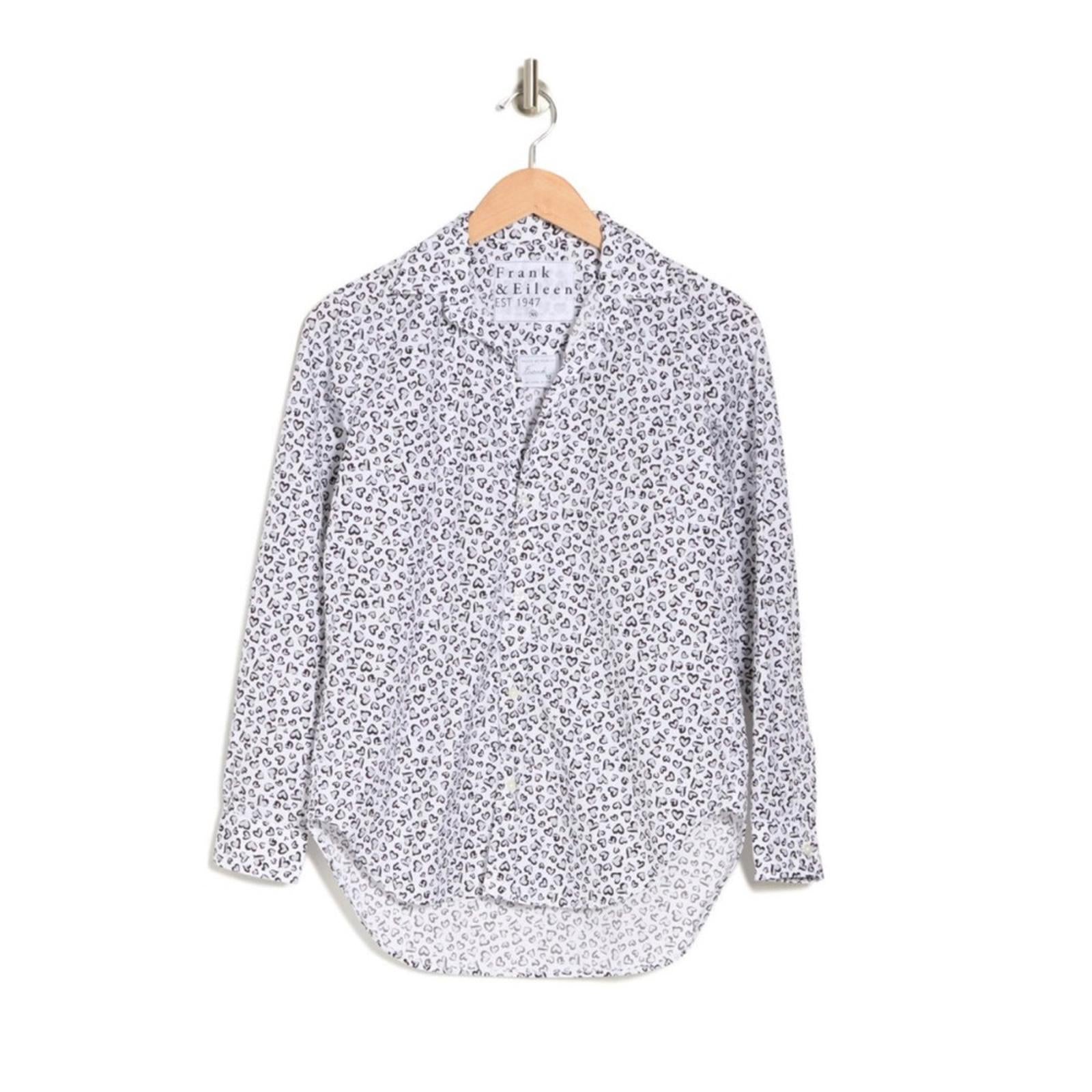 Frank & Eileen Shirt Heart Print Woven Button Up, White Grey Black Size XS NWT