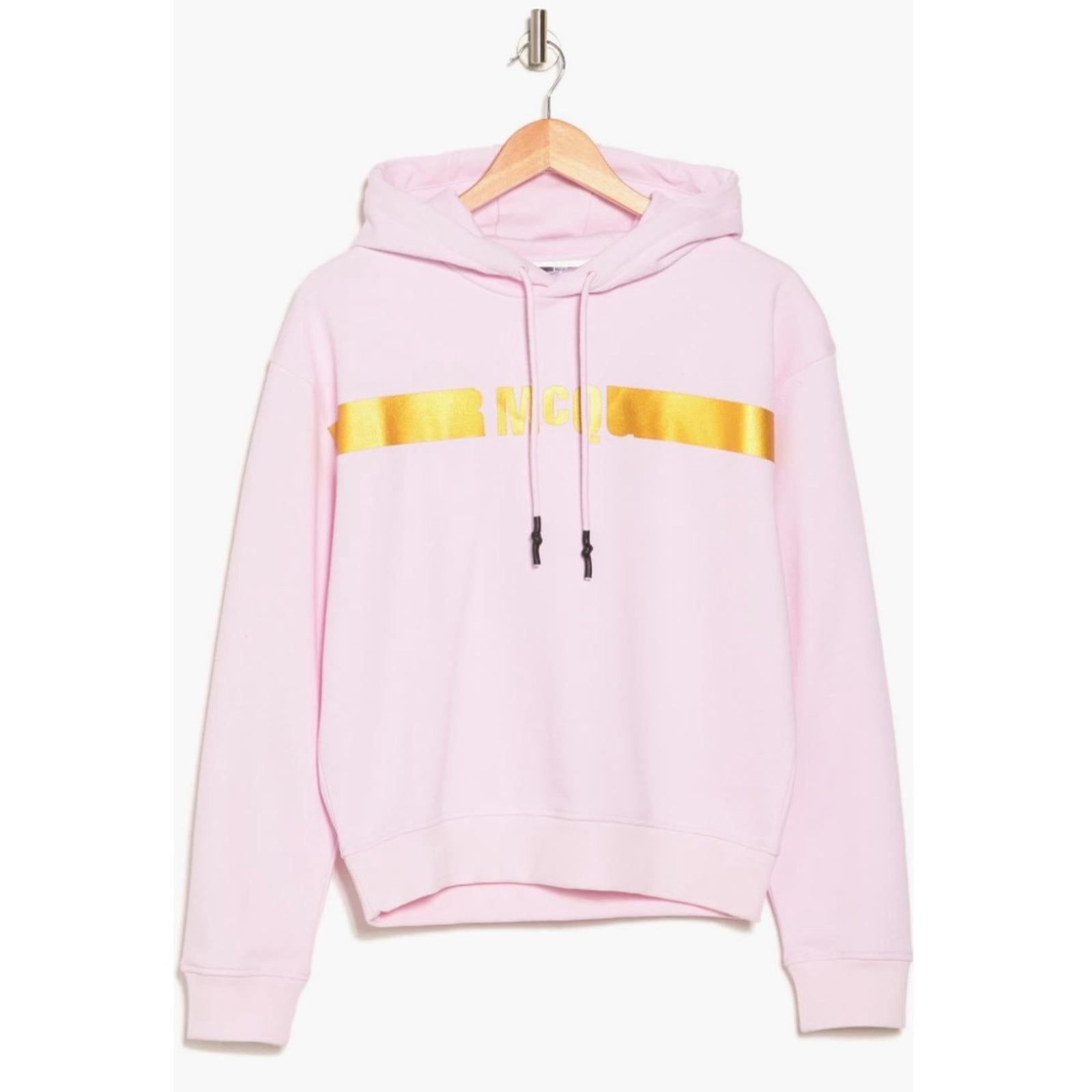 MCQ Alexander McQueen Logo Hologram Hoodie in Pink/Gold, Size S, New with Tag