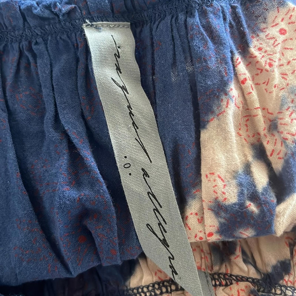 Raquel Allegra Voile Block Print Shirred Sleeveless Top, Blue/Red Size 0 $132.50