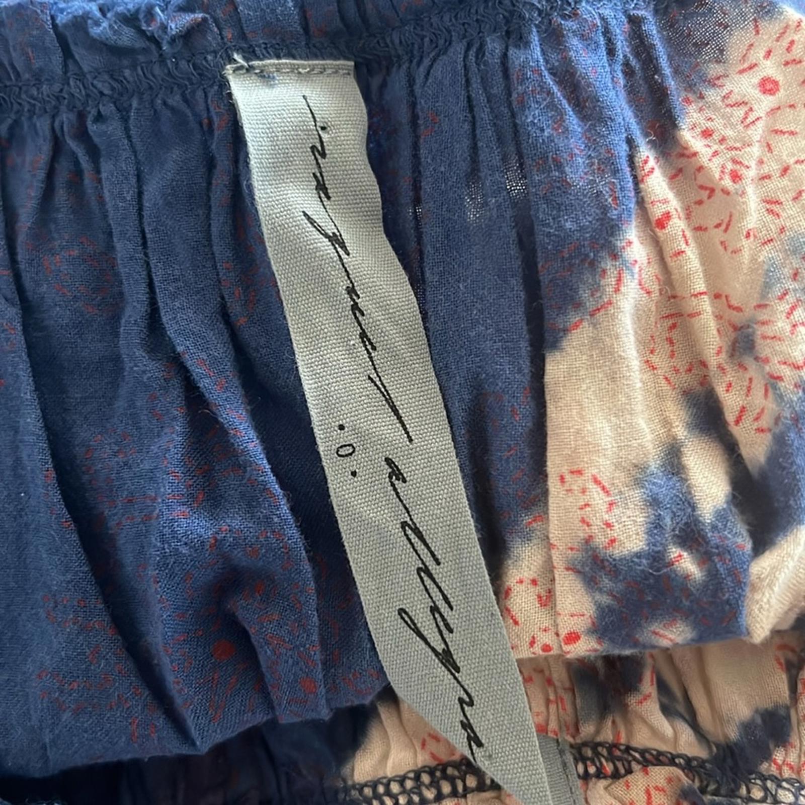 Raquel Allegra Voile Block Print Shirred Sleeveless Top, Blue/Red Size 0 $132.50