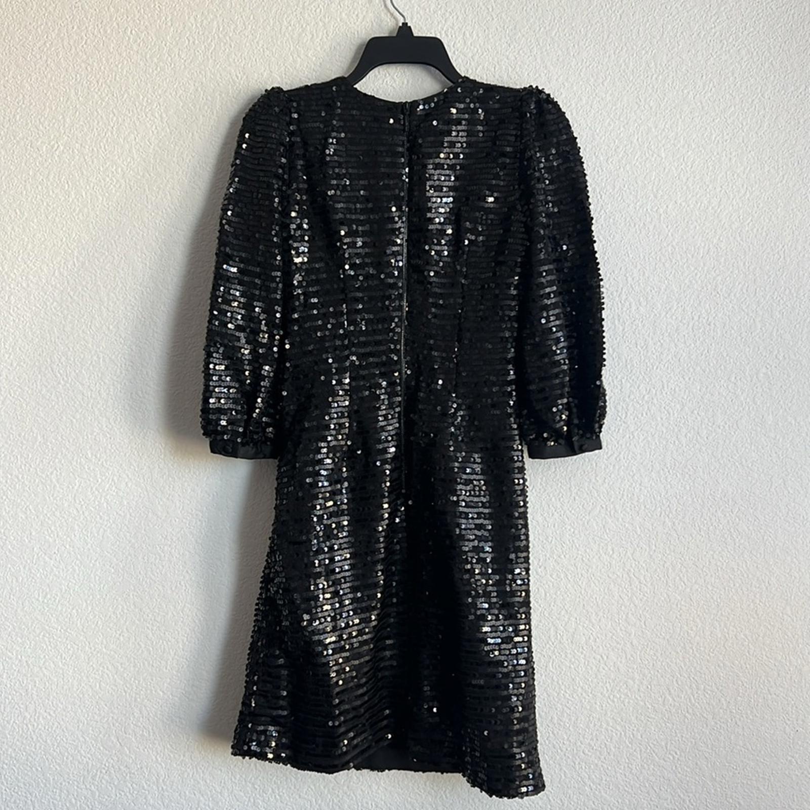 Karl Lagerfeld Sequin Puff Sleeve Shift Dress in Black, Size 0 New w/Tag