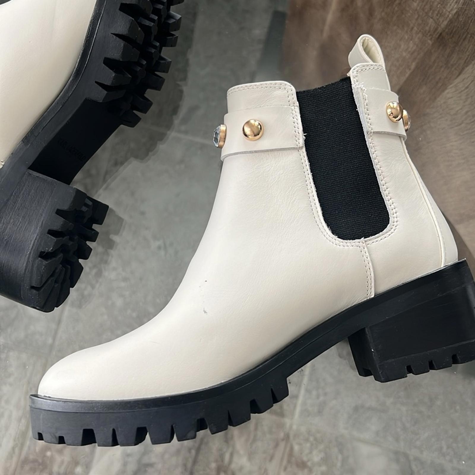 Karl Lagerfeld Paris Porshay Lug Sole Boots in Bone/White, Size 37 New w/o Box