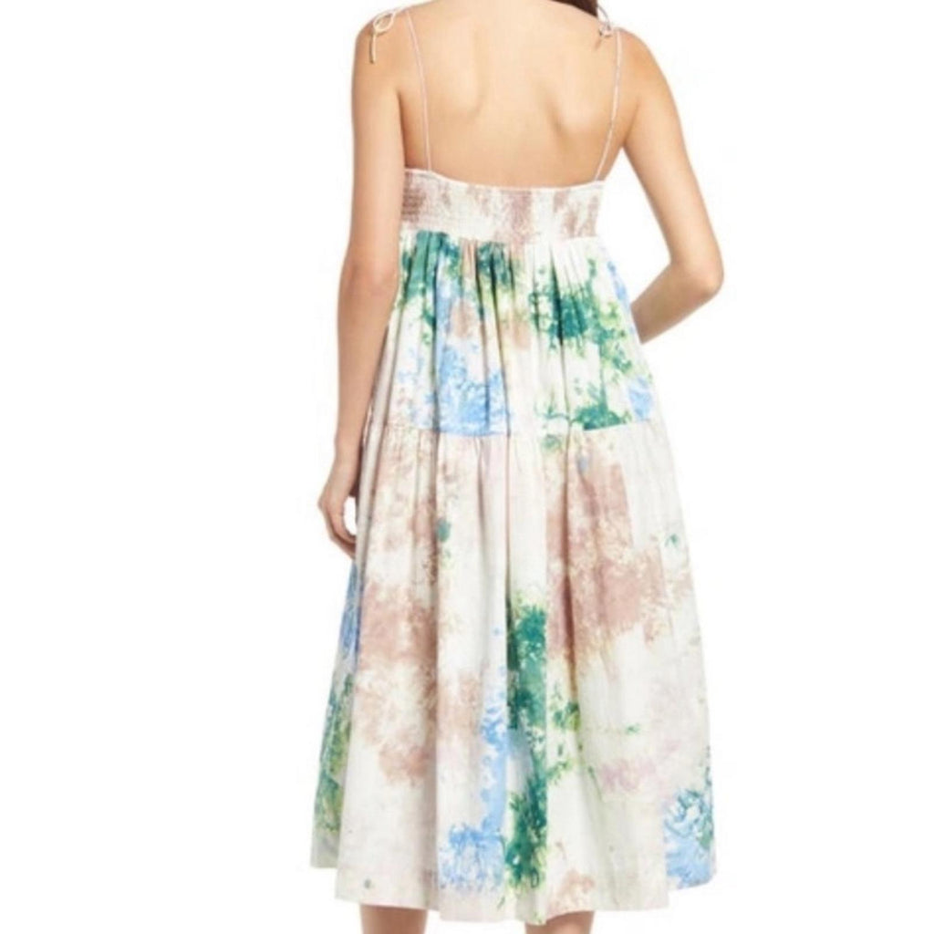 S/W/F Anthropologie Shirred Midi Dress in Skyline, Size S New w/Tag Retail $329
