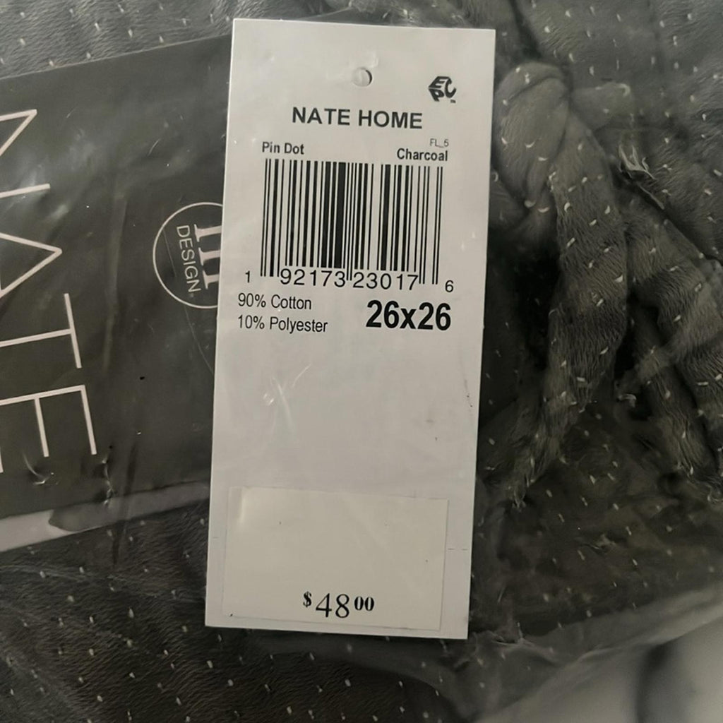 Nate Home by Nate Berkus Pin Dot Charcoal Euro Sham, Size 26X26, NWT