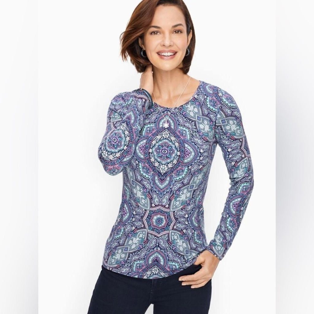 Talbots Crewneck Long Sleeve Tee, Mosaic Size S EXCELLENT!