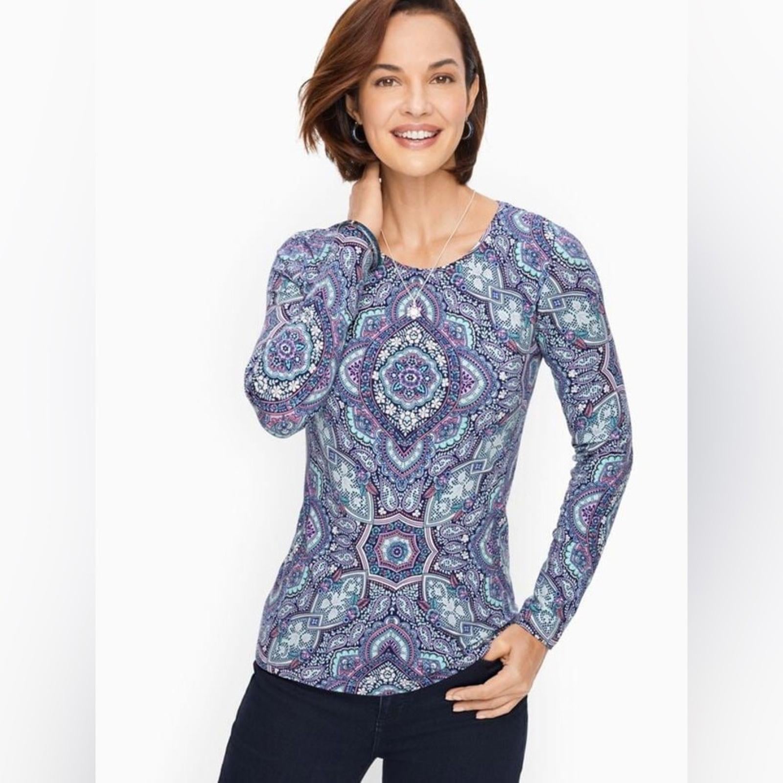 Talbots Crewneck Long Sleeve Tee, Mosaic Size S EXCELLENT!