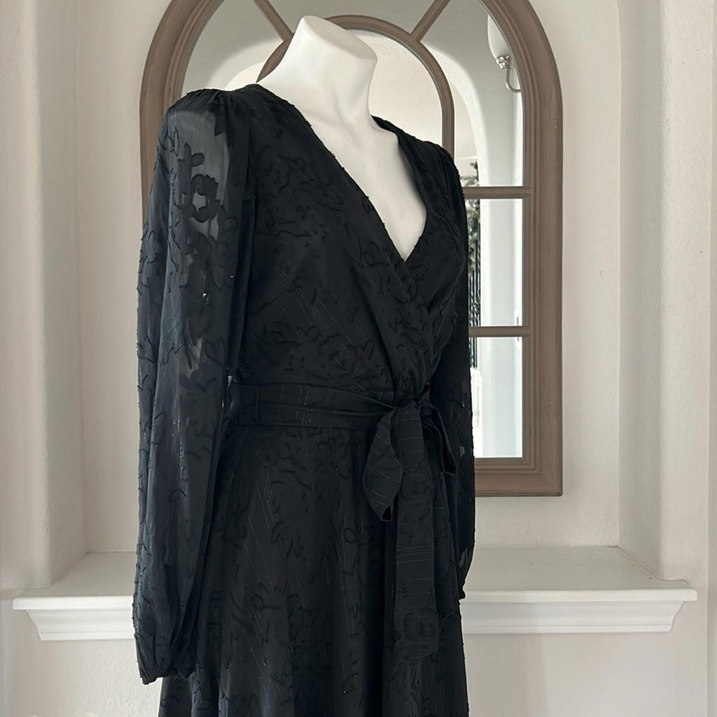 Kensie Fit & Flare Black Dress with Ballon Sleeves, Size 6 New w/Tag $138