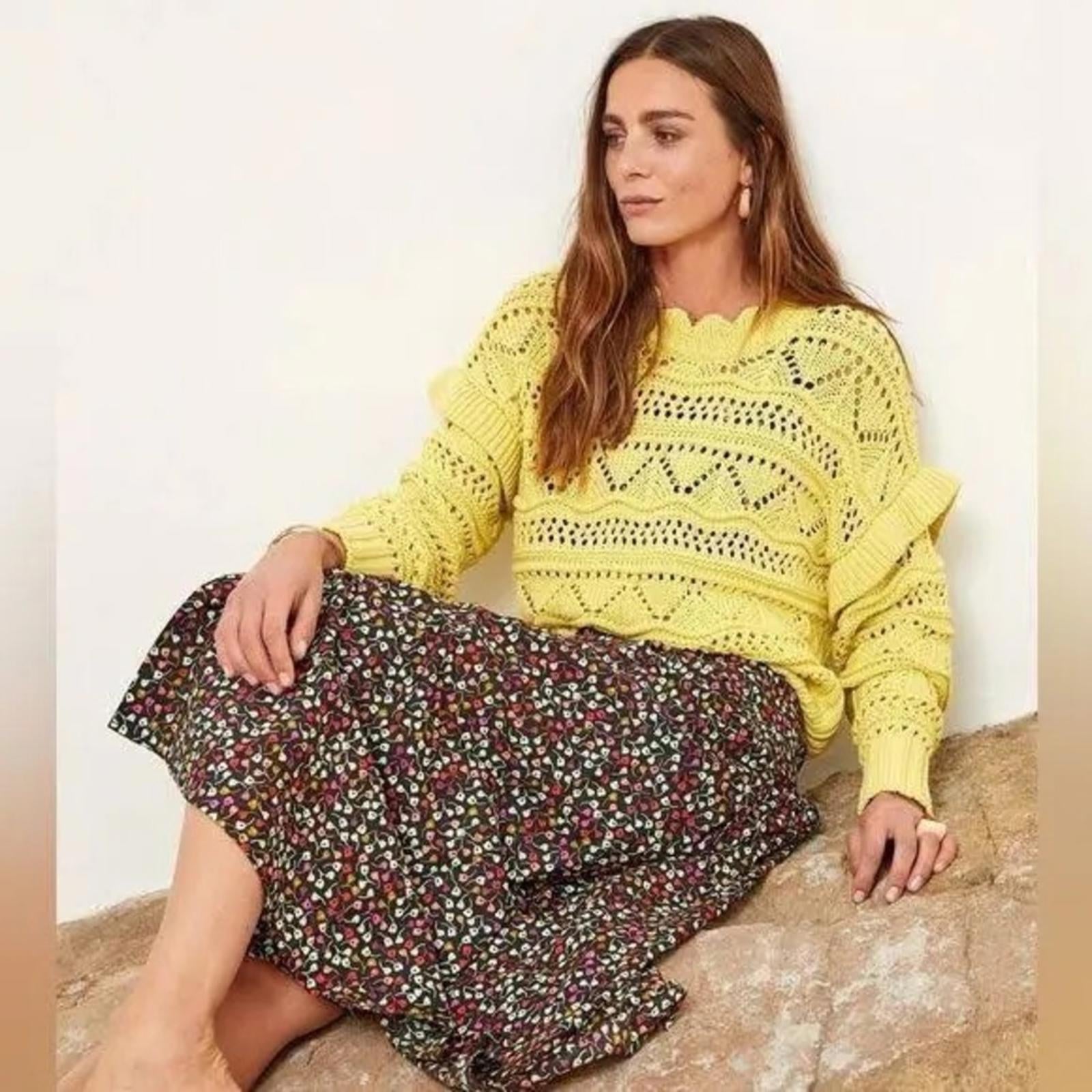 Joie Hockley Scalloped Neck Ruffle Sweater in Canary Yellow, Size XS Retail $278