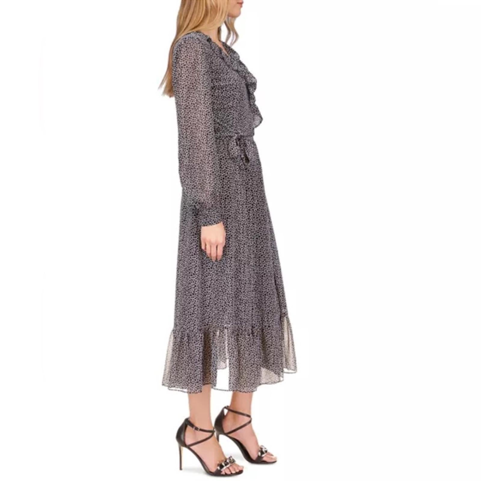Michael Kors Sheer Tie Ruffled Printed Wrap Dress in Black/White, NWT, Size S