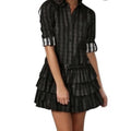 Theory Cacey Black Plaid Tiered Dress in Black & White, Size 6 EXCELLENT $395