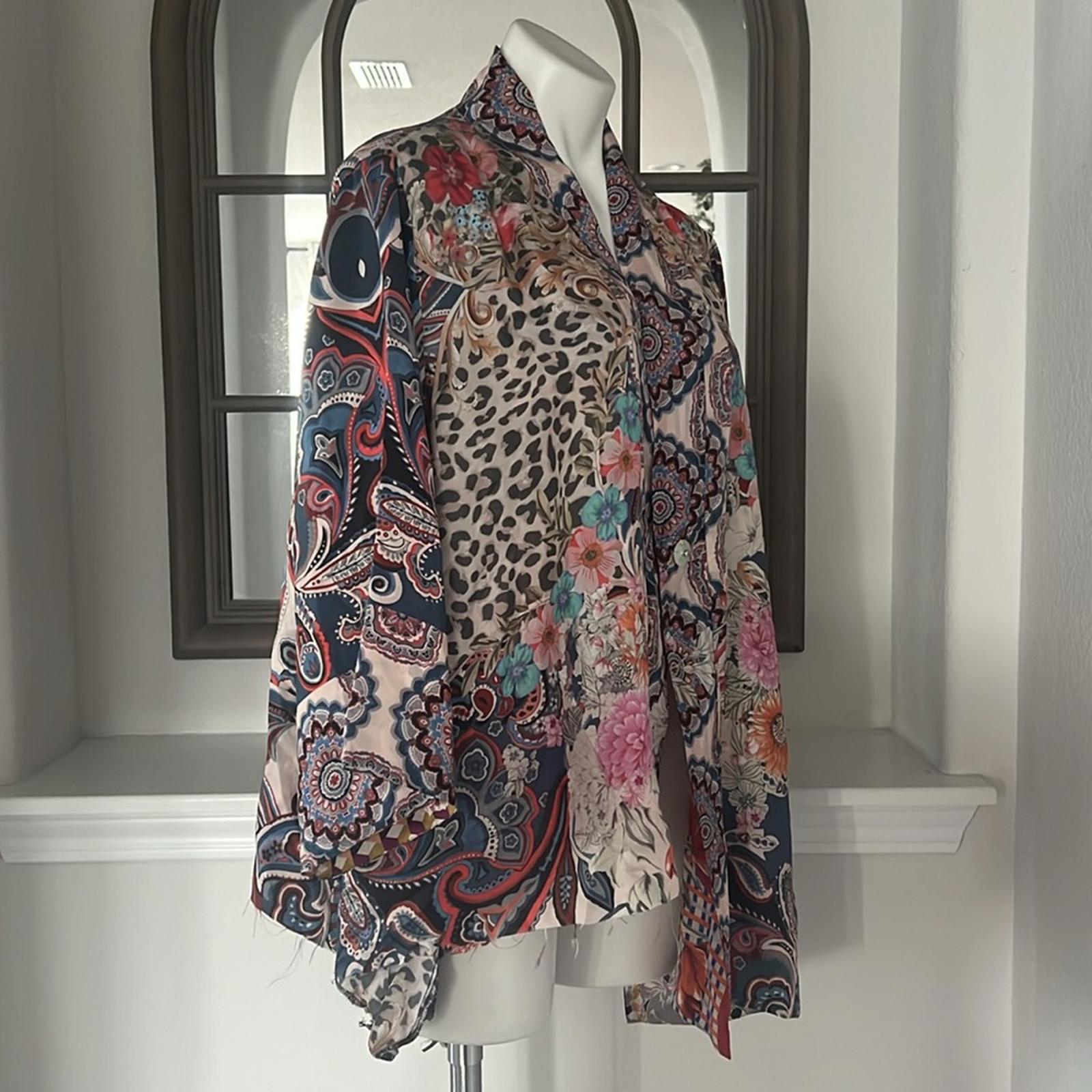 Johnny Was Betzy Emilia Paisley Print Silk Kimono, Size L New w/Defect $420