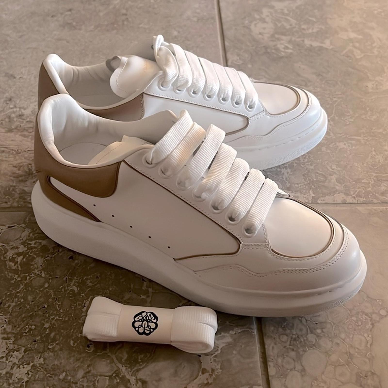 Alexander McQueen Oversized Low-Top Sneakers in White/ Camel, Size 41 NEW $850