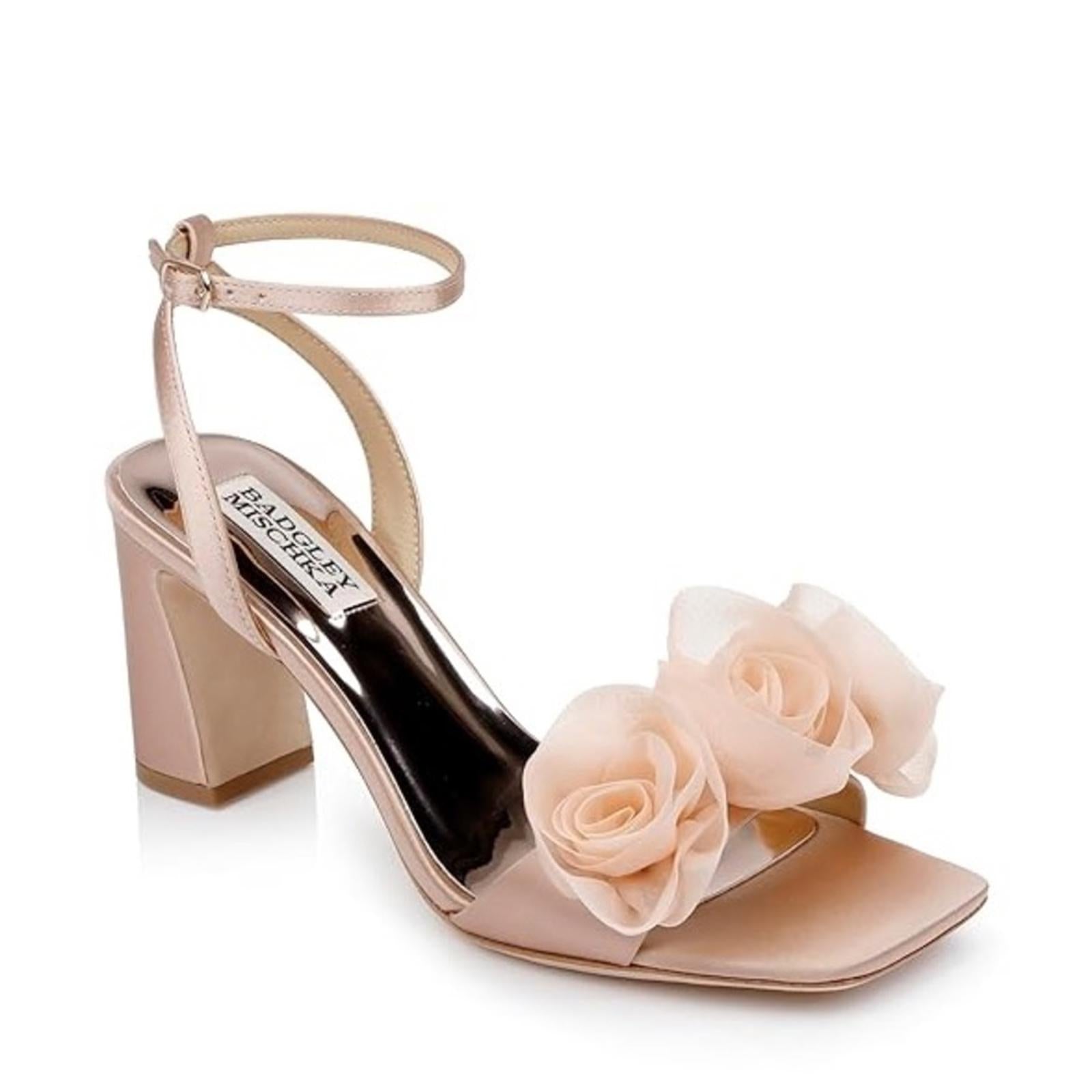 Badgley Mischka Carli Square Toe Triple Flower High Heel Sandals, Size 7, NEW