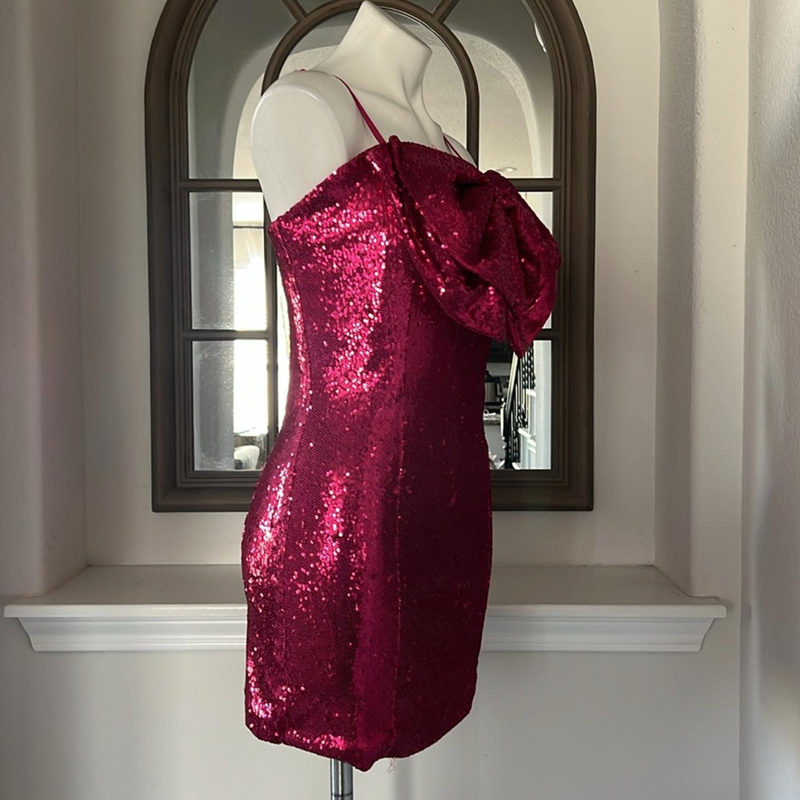 Torn by Ronny Kobo Lindsay Sequin Bow Front Mini Dress in Pink Size M NWT $548