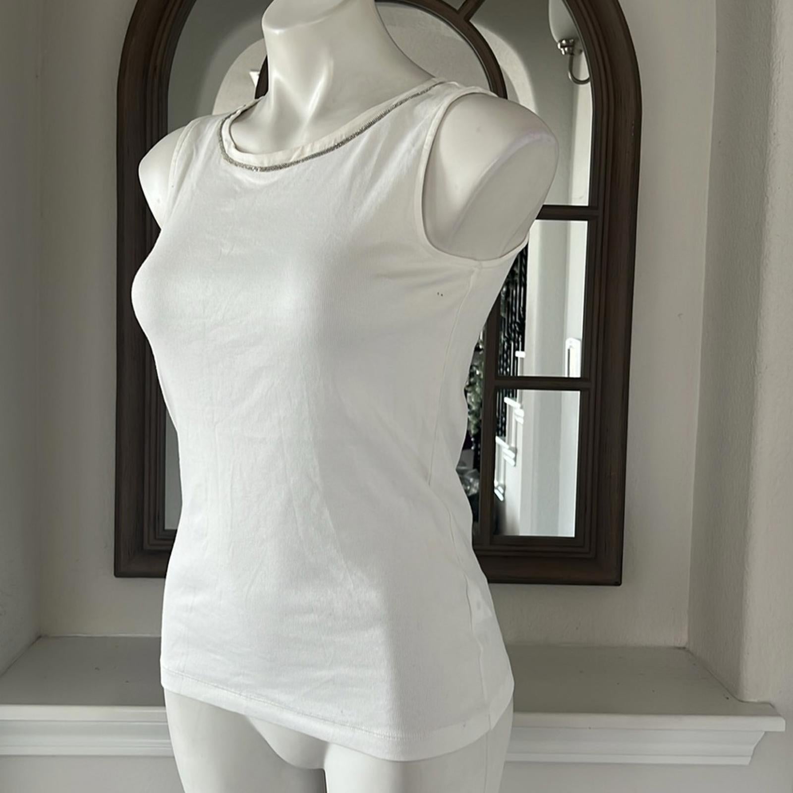 Fabiana Filippi Ball-Chain Trim Tank Top in White, Size XS New w/Tag