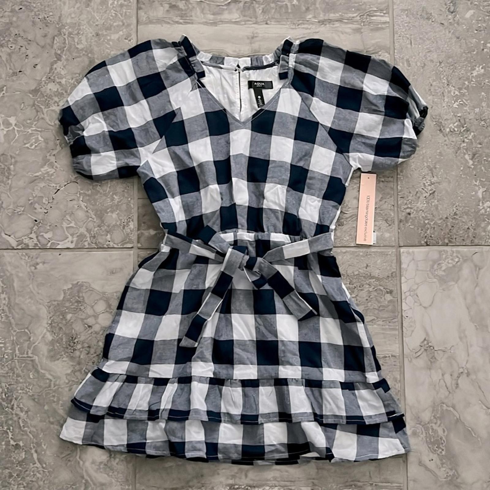 AQUA Girls' Puff Sleeve Exploded Gingham Check Dress, Little Kid Size 16 NWT