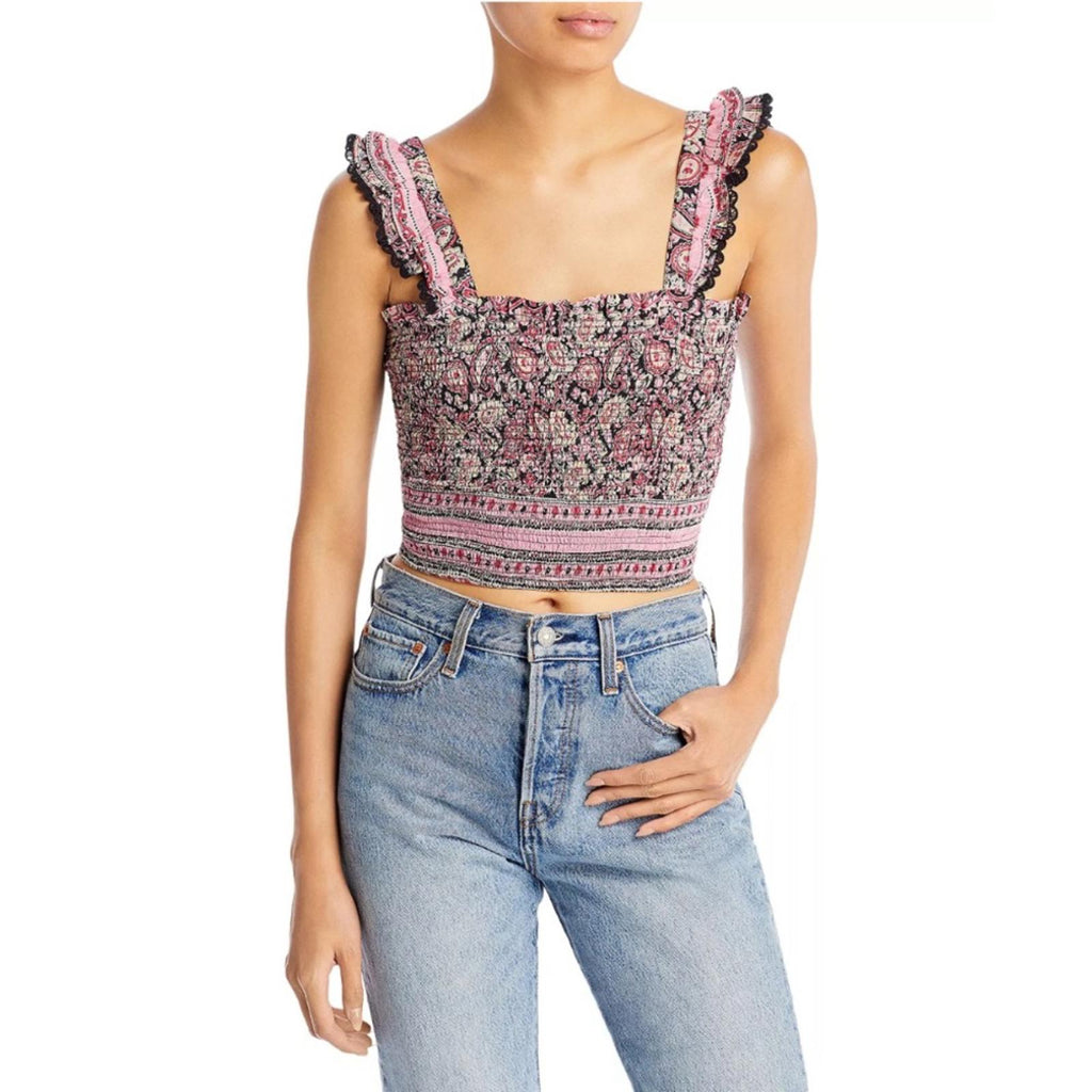 Bell Christine Smocked Paisley Print Cropped Top, Size XL New w/Tag $180