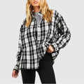 Boohoo Black/White Flannel Oversized Shirt, Size XL New w/Tag