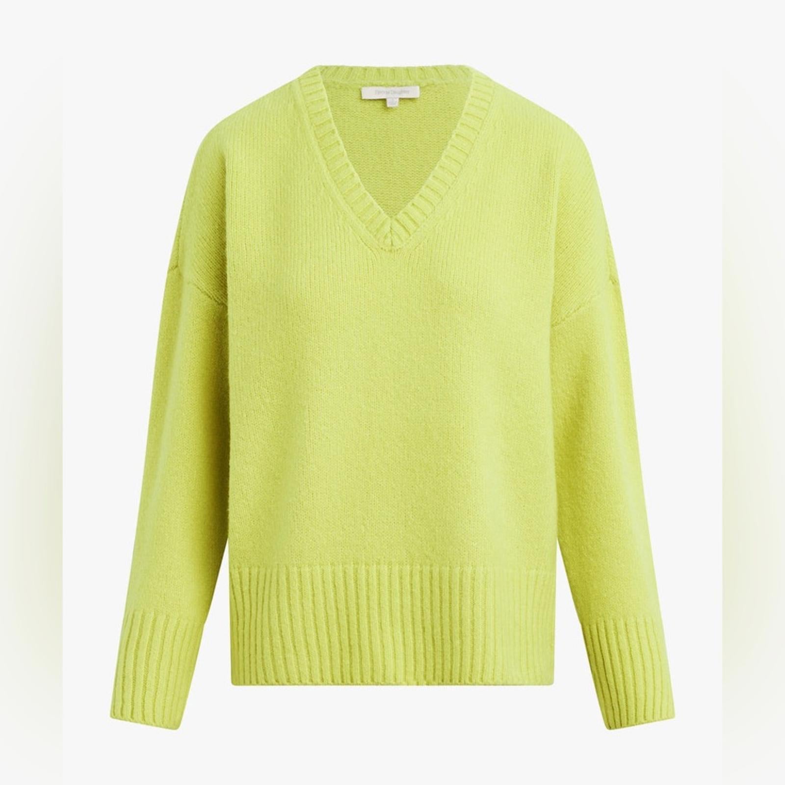 Favorite Daughter The William V-Neck Wool & Cashmere Blend Sweater, Citron NWT