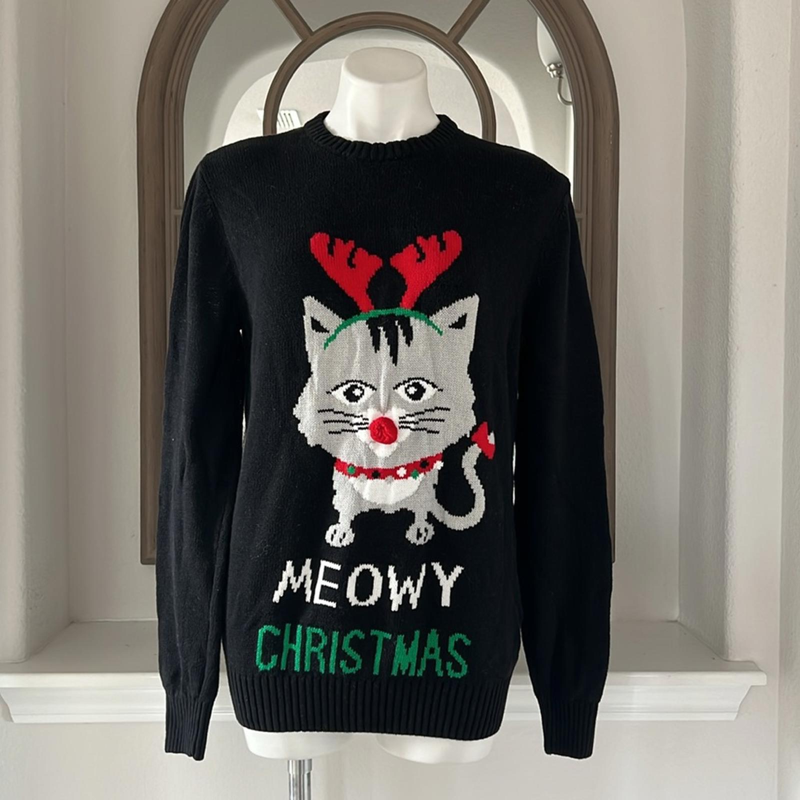 Imagin8 Meowy Christmas Crewneck Sweater in Black, Size M EXCELLENT!