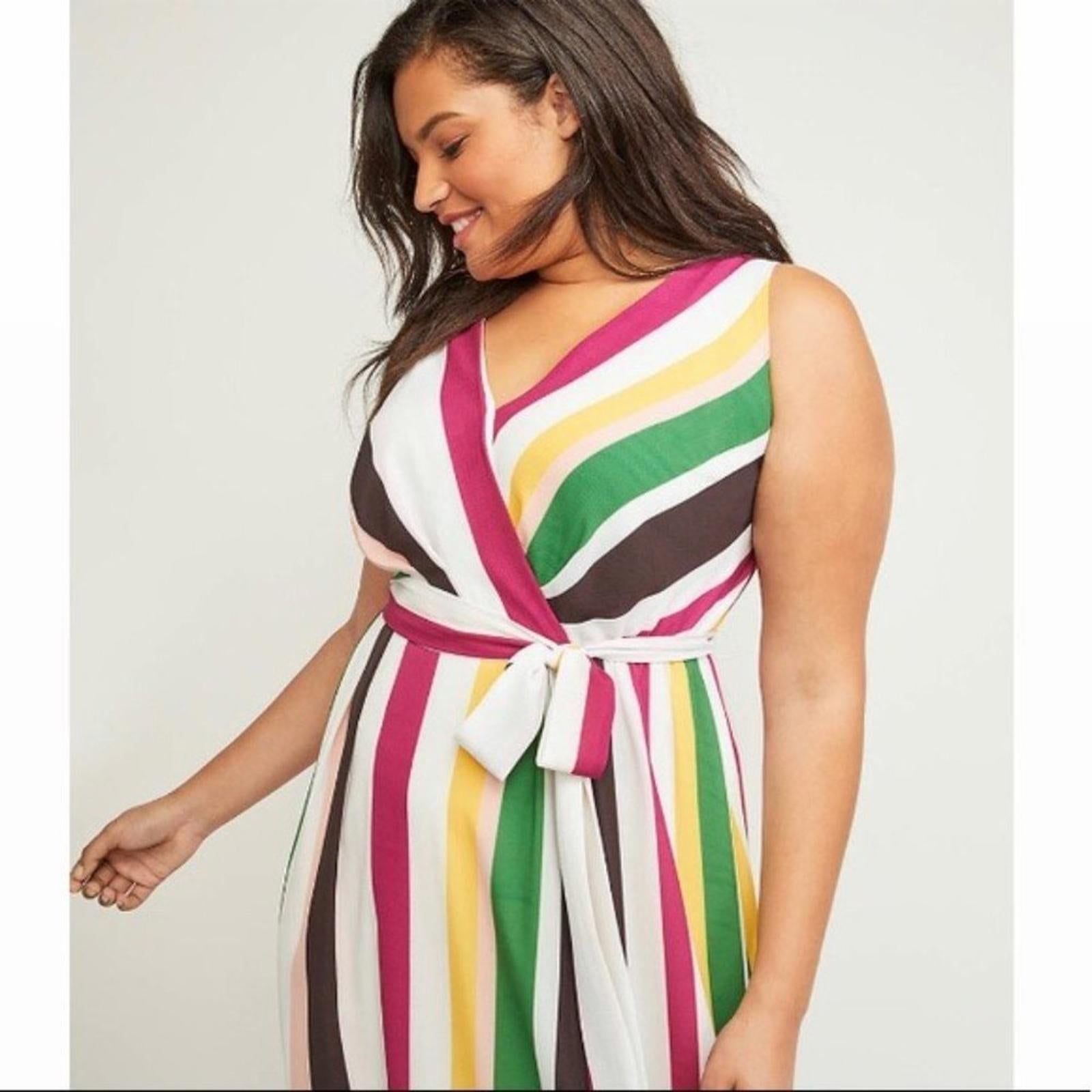 Lane Bryant Striped Faux Wrap Maxi Dress, Multi Plus Size 26 New w/Tag