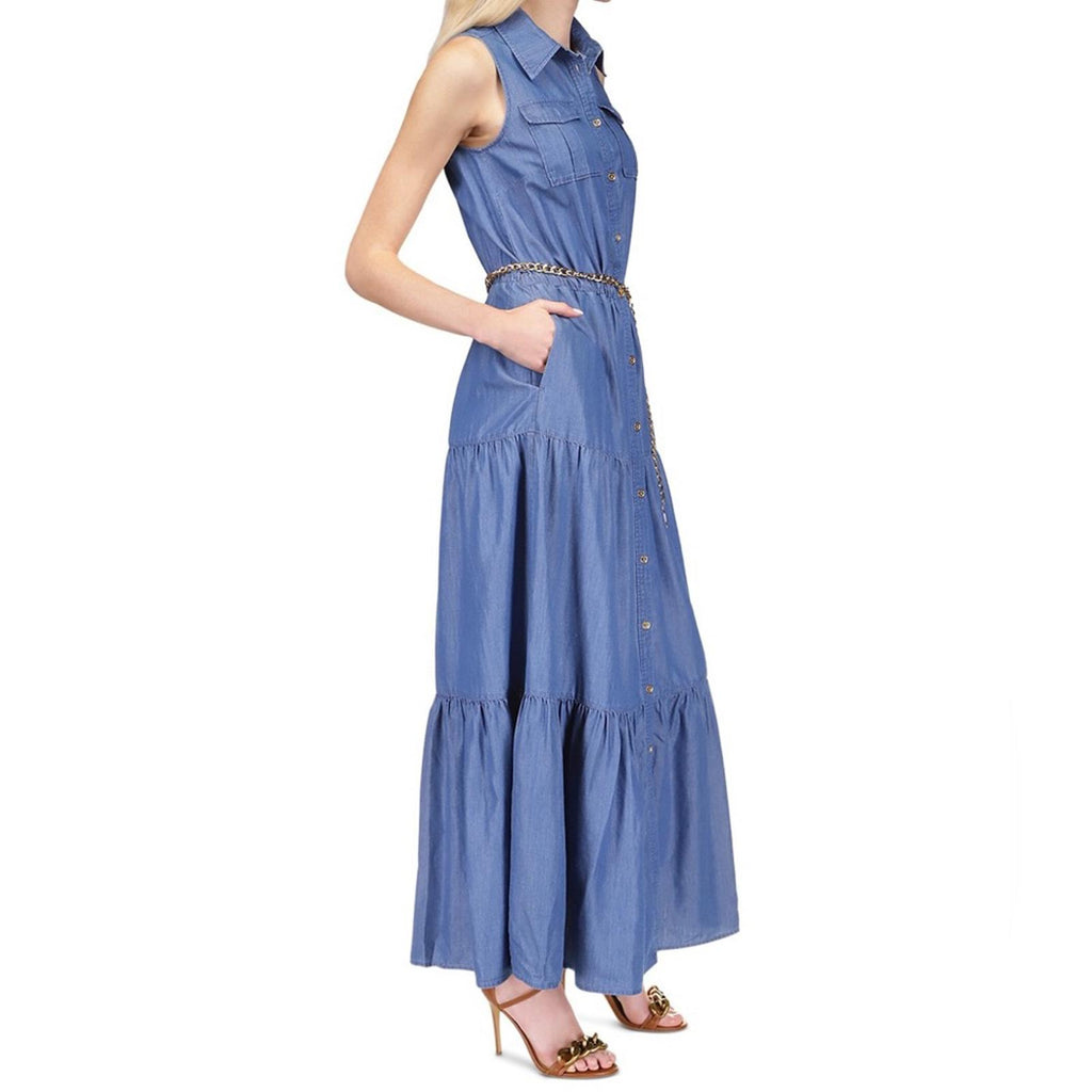 Michael Kors Chambray Tiered Ankle Dress in Light Cadet Wash, Size XS NWT $195