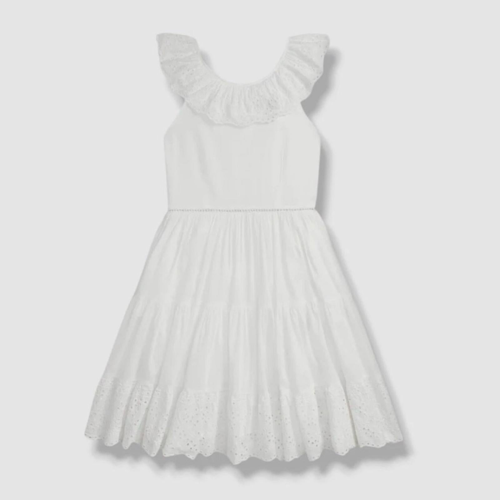 Polo Ralph Lauren White Tonal Eyelet Trim Day A-Line Dress, Size 14, NWT