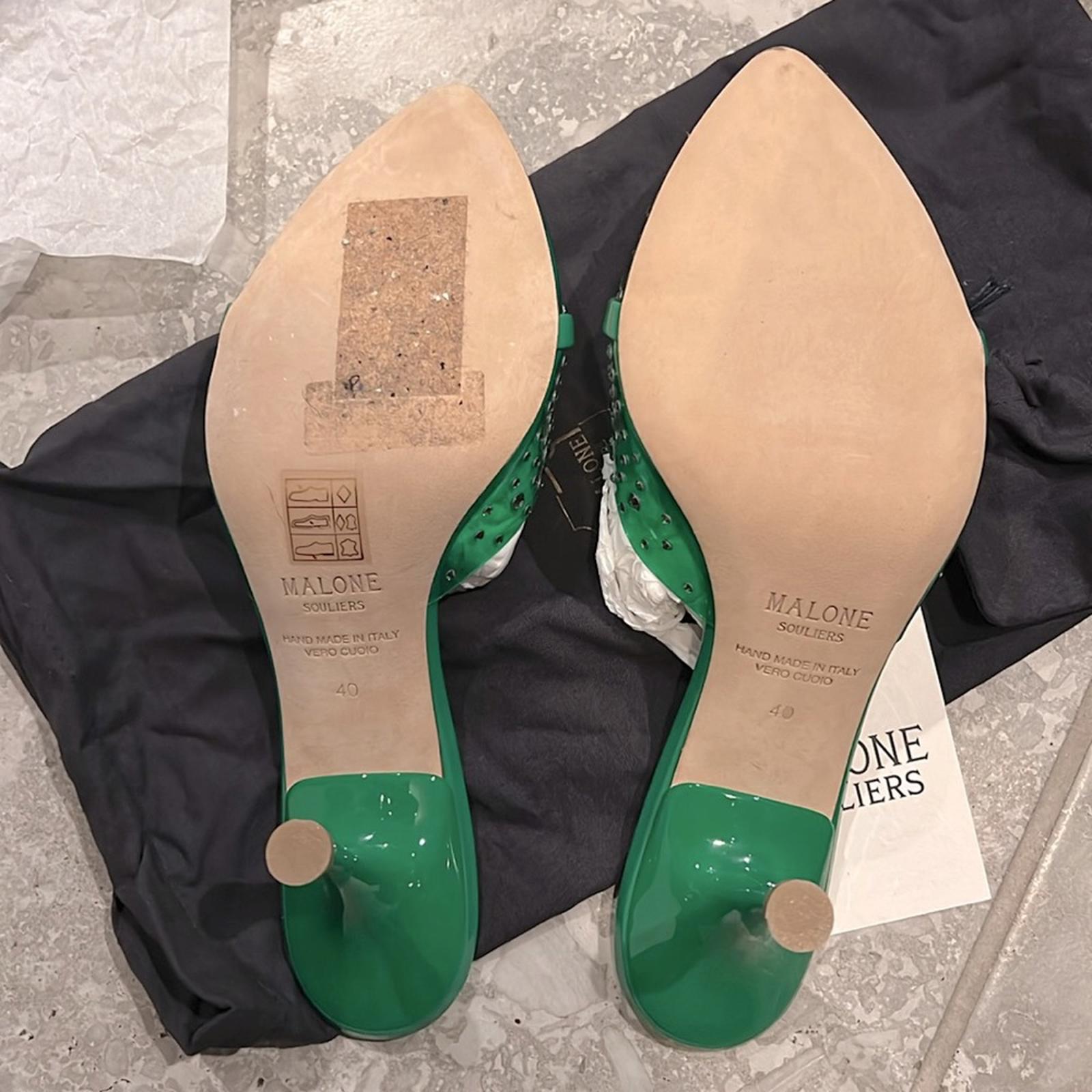 Malone Souliers Julia Embellished High Heel Mules Green Size 40 NEW Retail $1579