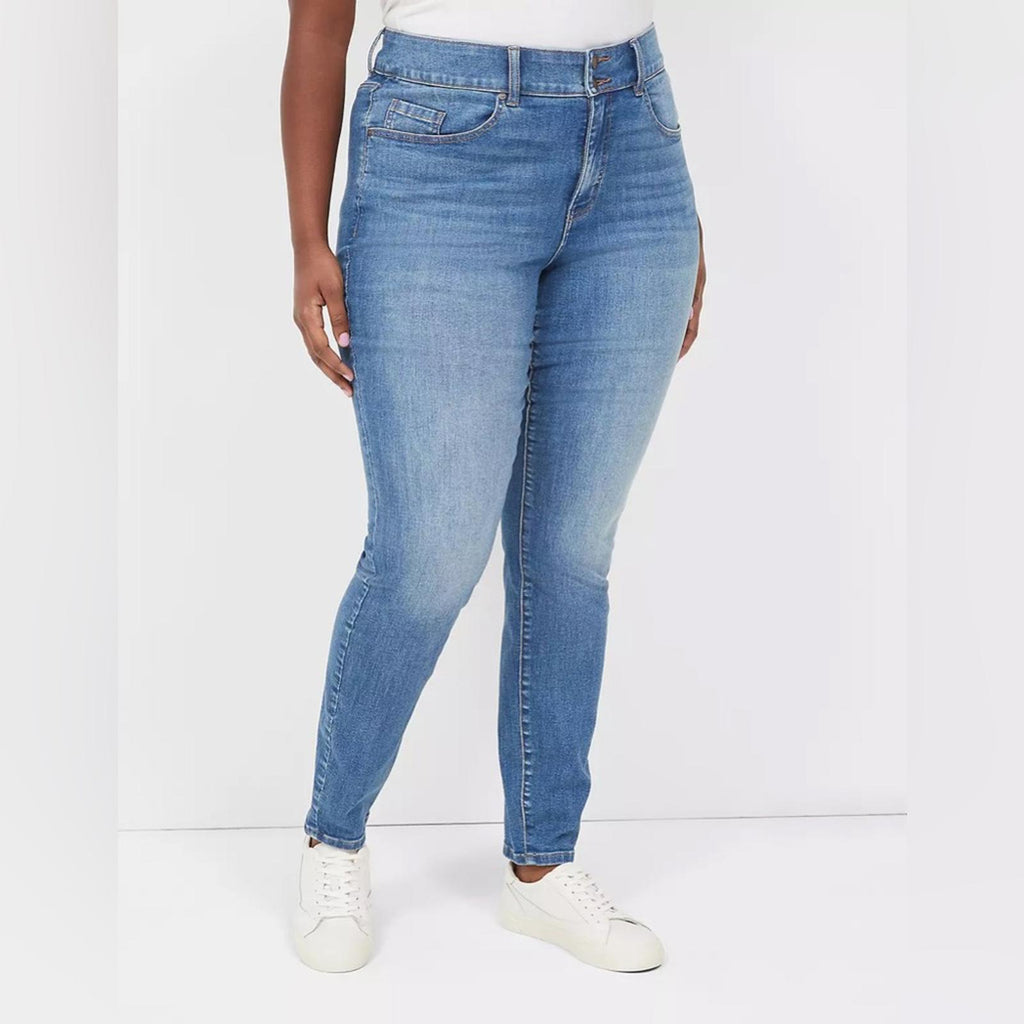 Lane Bryant High-Rise Tighter Tummy Two-Tone Skinny Jeans in Dark Wash, Size 18
